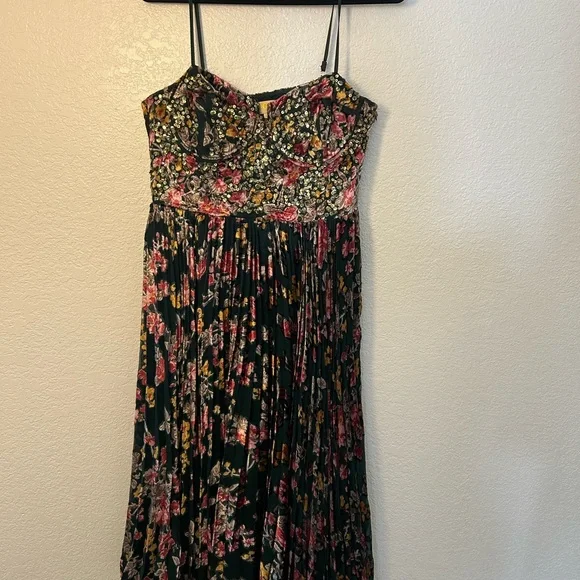 Anthropologie Pink and Green Spaghetti Strap Midi Dress - Picture 4 of 6